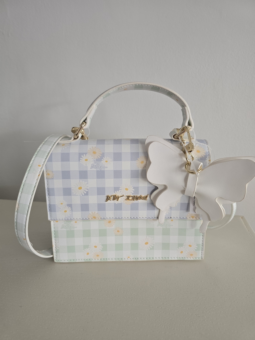 Betsey Johnson Butterfly Gingham Satchel Handbag